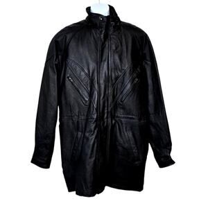 Serge Platini Black Leather Jacket Insulated Trench Coat Made in Italy Men's L